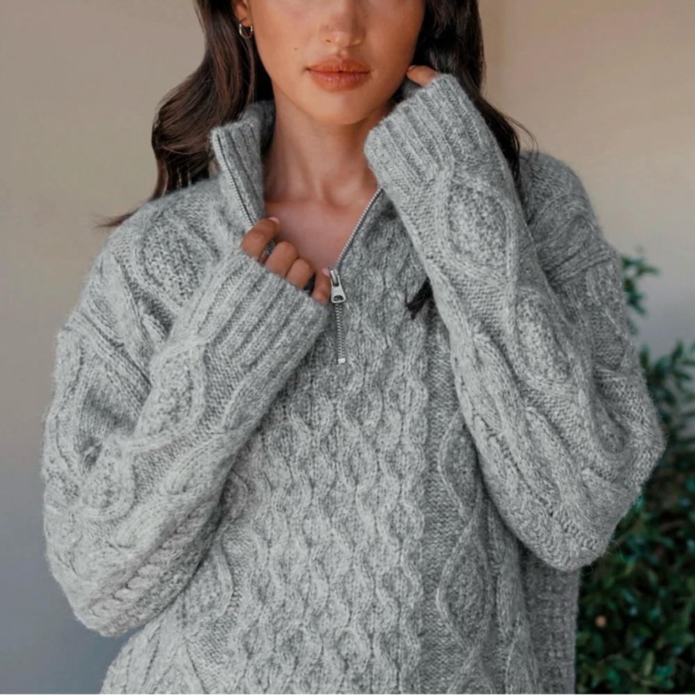 Jenni Kayne Gray Cable Knit V-Neck Sweater
